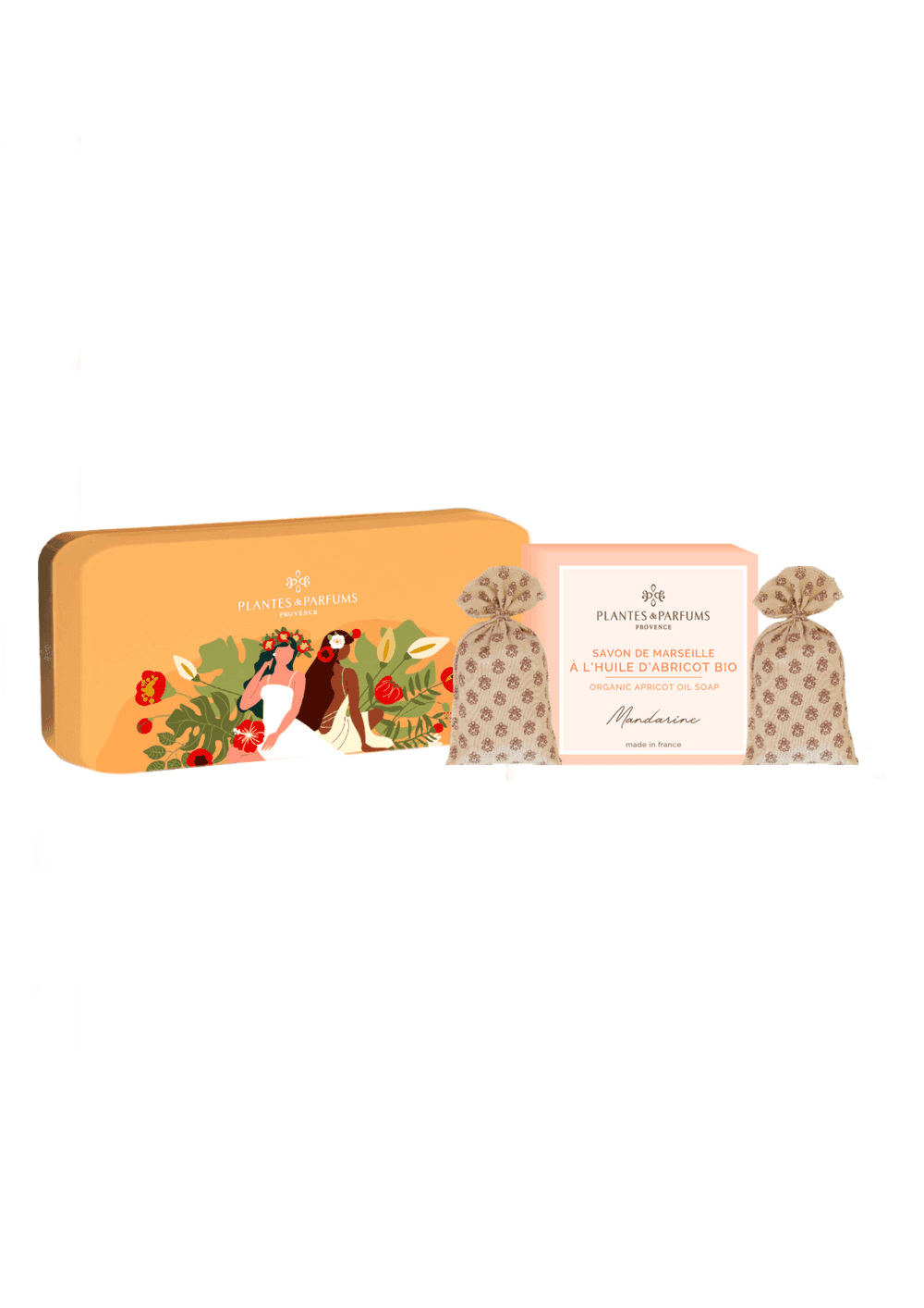 PLANTES&PARFUMS Dovanų rinkinys metalinėje dėžutėje "Mandarine" (muilas, maišeliai)