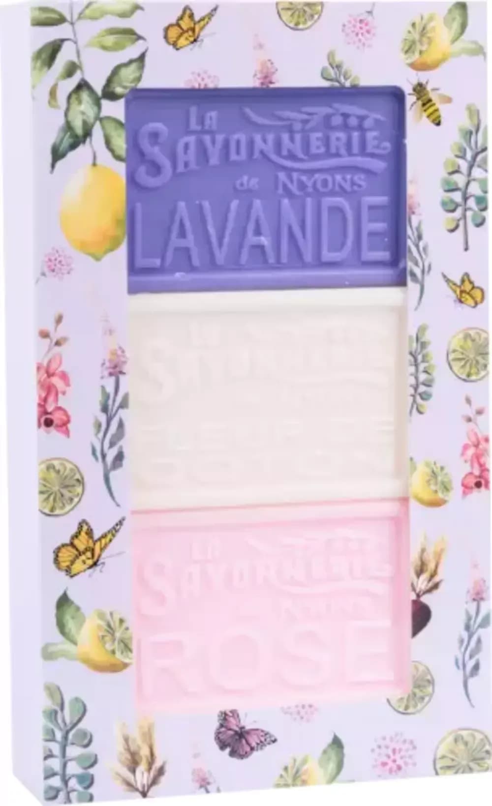 LA SAVONNERIE DE NYONS Levandų, medvilnės gėlių ir rožių kvapo muilų rinkinys ''Mauve'', 3x100 g