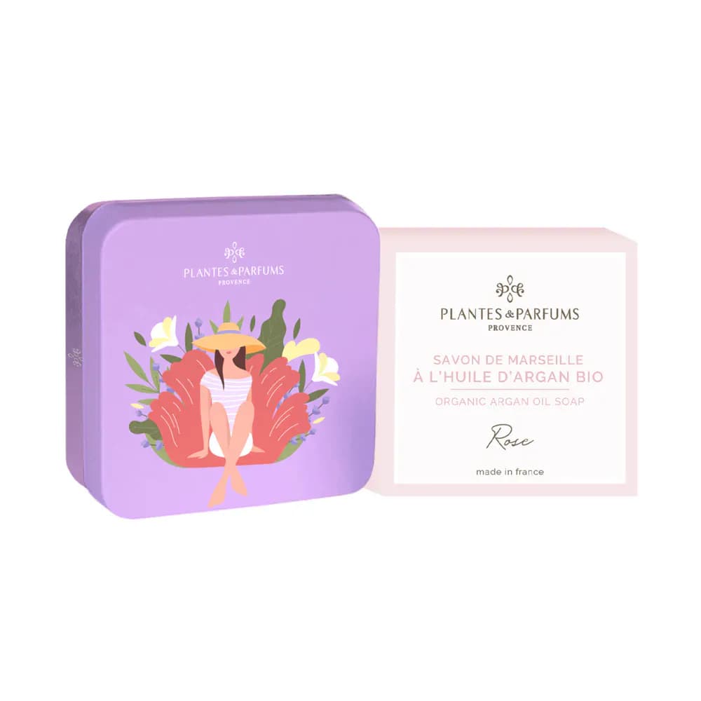 PLANTES&PARFUMS Marselio muilas su argano aliejumi metalinėje dėžutėje ''Rose'', 100 g