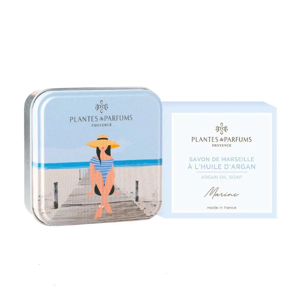 PLANTES&PARFUMS Marselio muilas su argano aliejumi metalinėje dėžutėje ''Marine'', 100 g