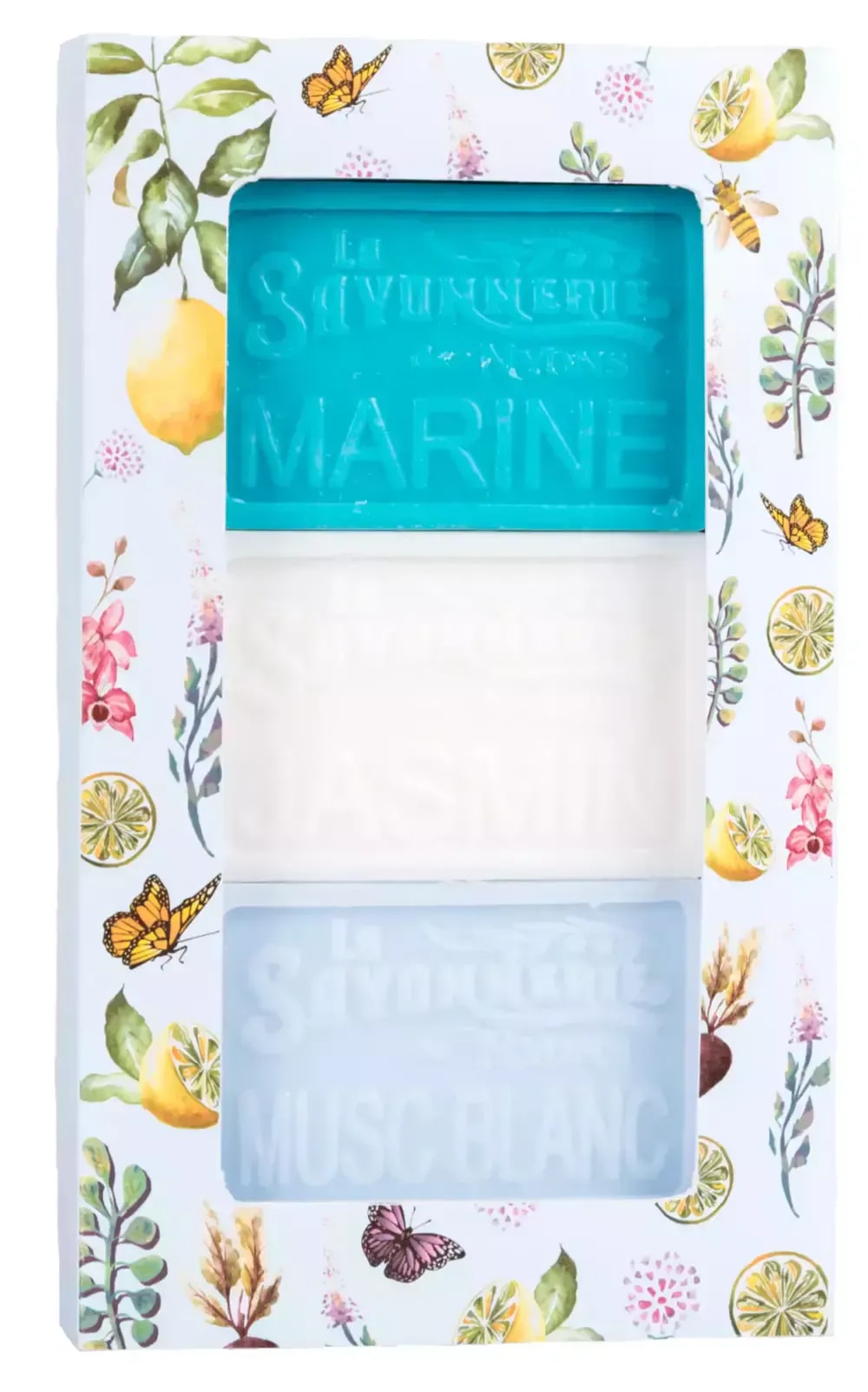 LA SAVONNERIE DE NYONS Jūros, jazminų ir muskuso kvapo muilų rinkinys ''Bleu'', 3x100 g