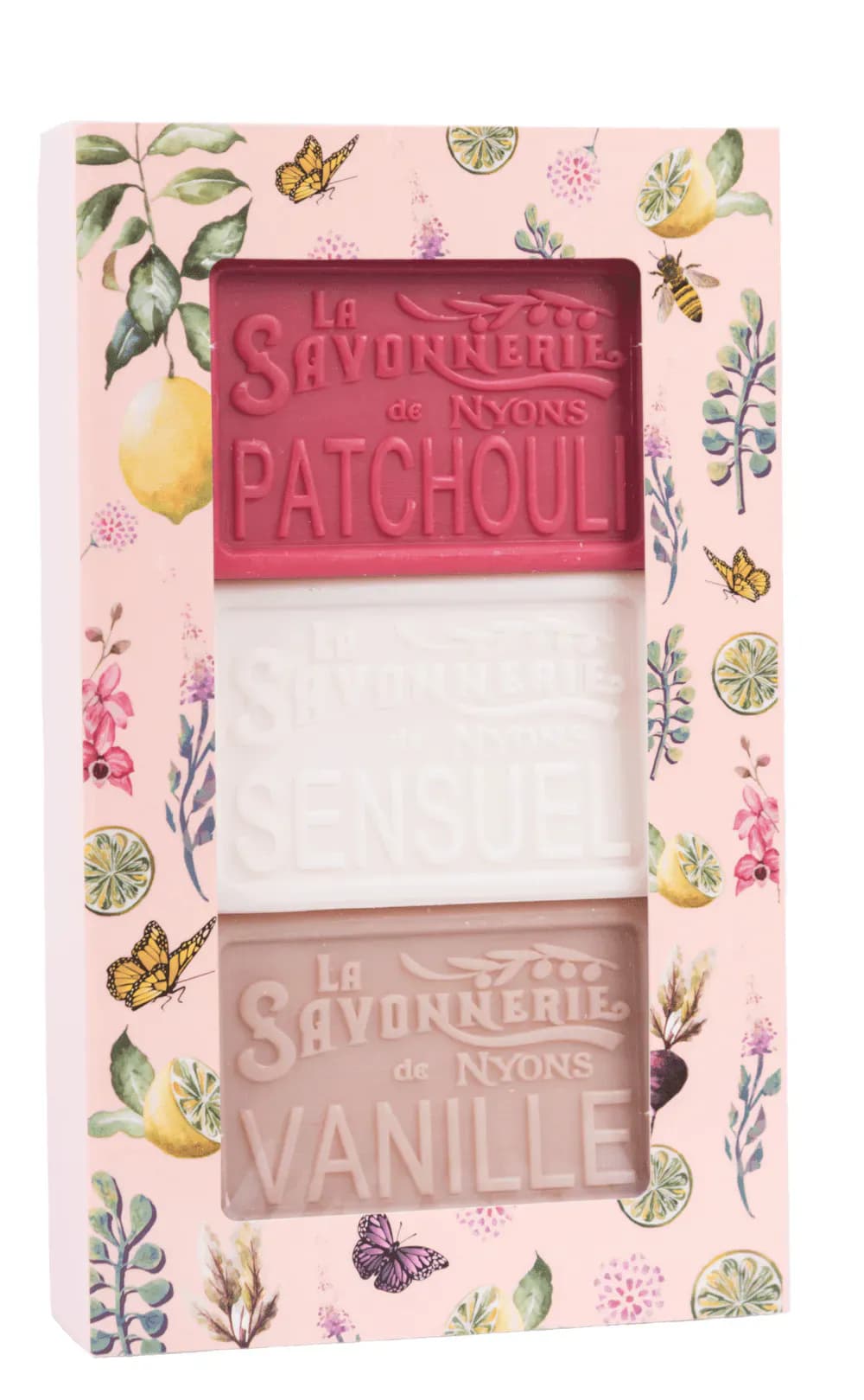 LA SAVONNERIE DE NYONS Pačiulio, jausmingo ir vanilės kvapo muilų rinkinys ''Saumon'', 3x100 g
